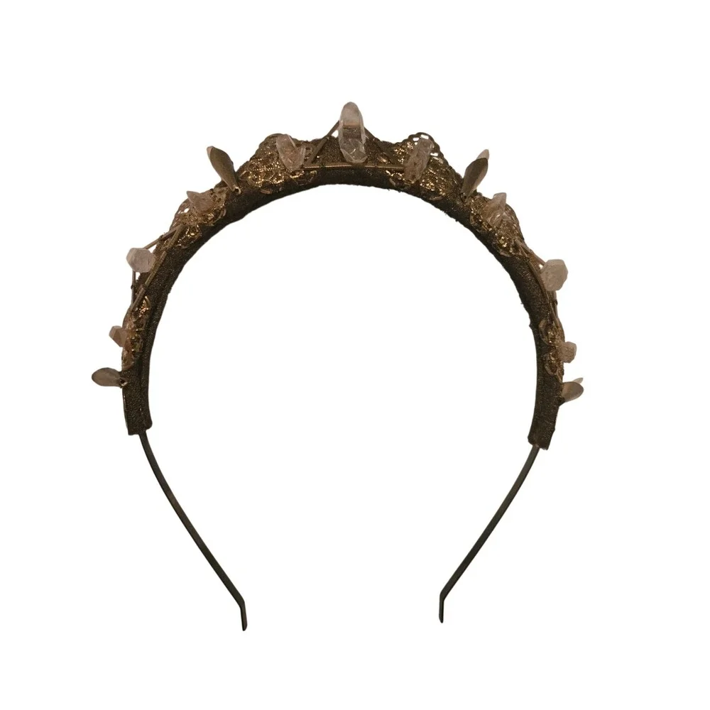 Loschy Designs Raw Quartz‎ Crystal Gold Filigree Crown Headband Tiara